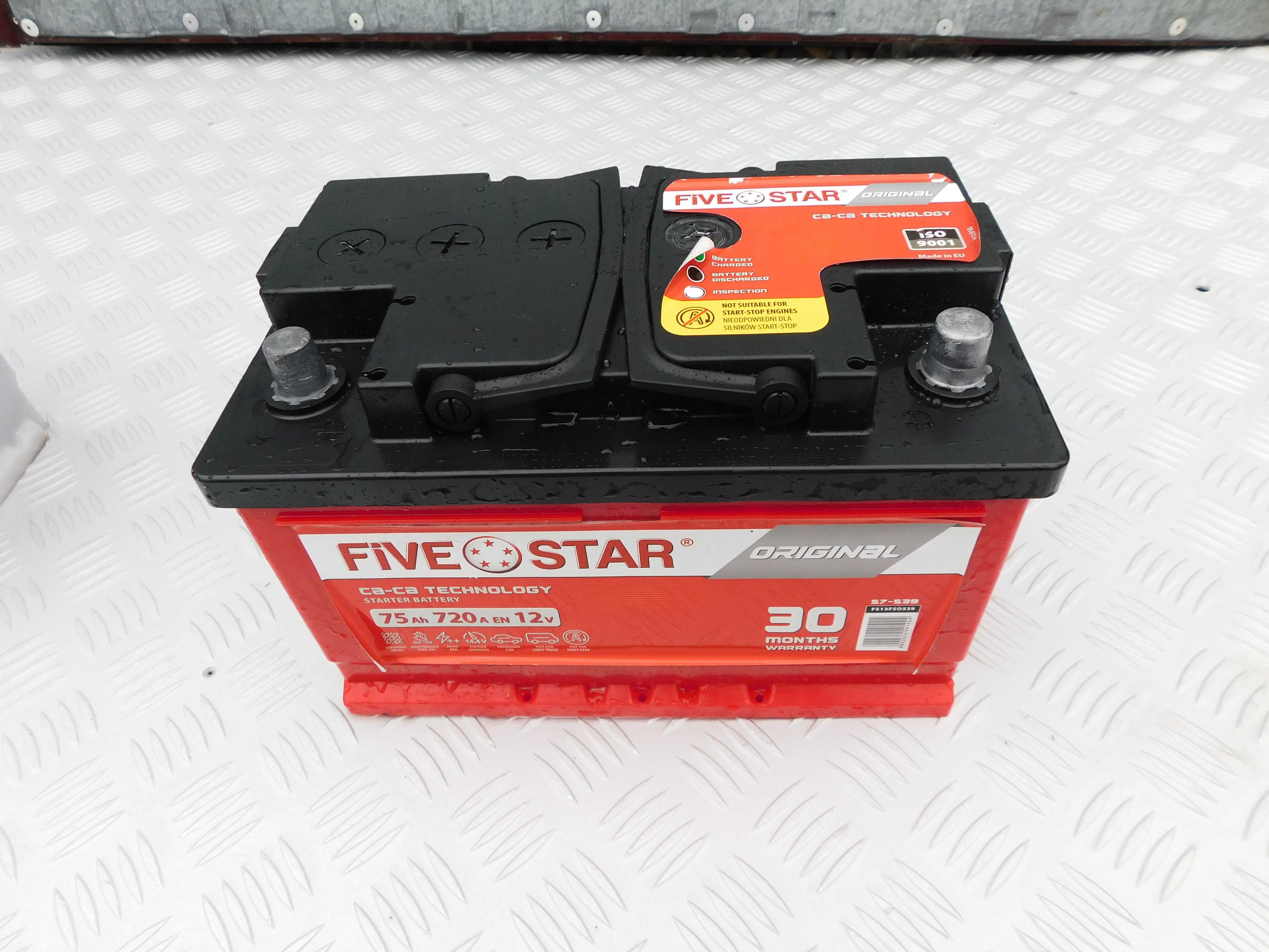 Akumulator samochodowy firmy FIVE STAR 12 V 75 Ah 720A