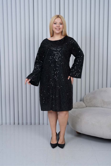 Elegancka sukienka plus size cekiny błyszcząca święta sylwester
