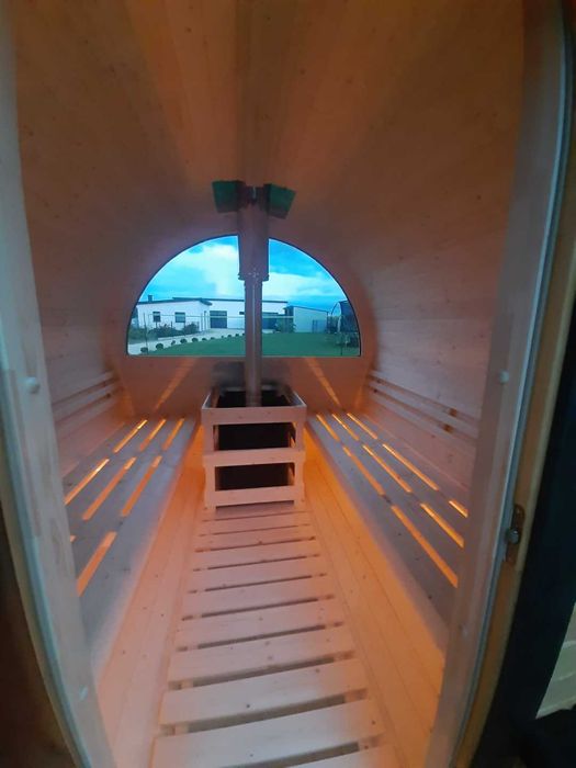 Sauna ogrodowa beczka kompletna z oknem panoramicznym