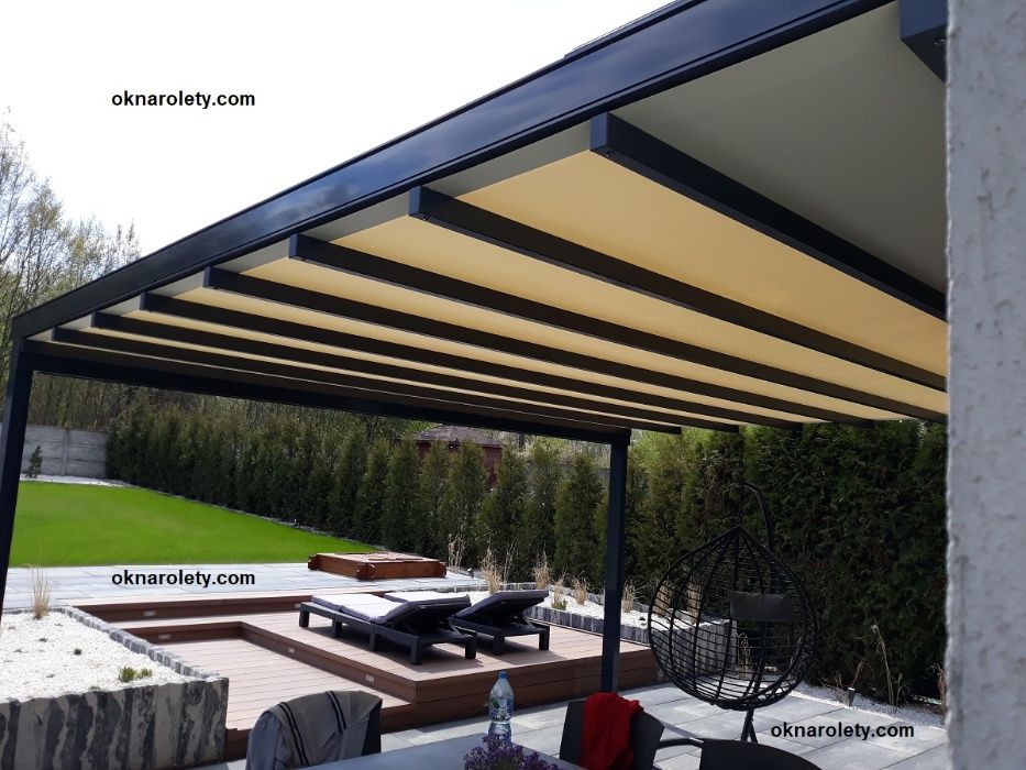 Pergola tarasowa 450x600 Aluminiowa konstrukcja 10 tkanin napęd Somfy