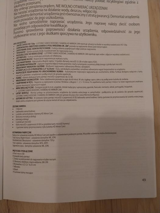 Kamera samochodowa z lusterkiem wstecznym