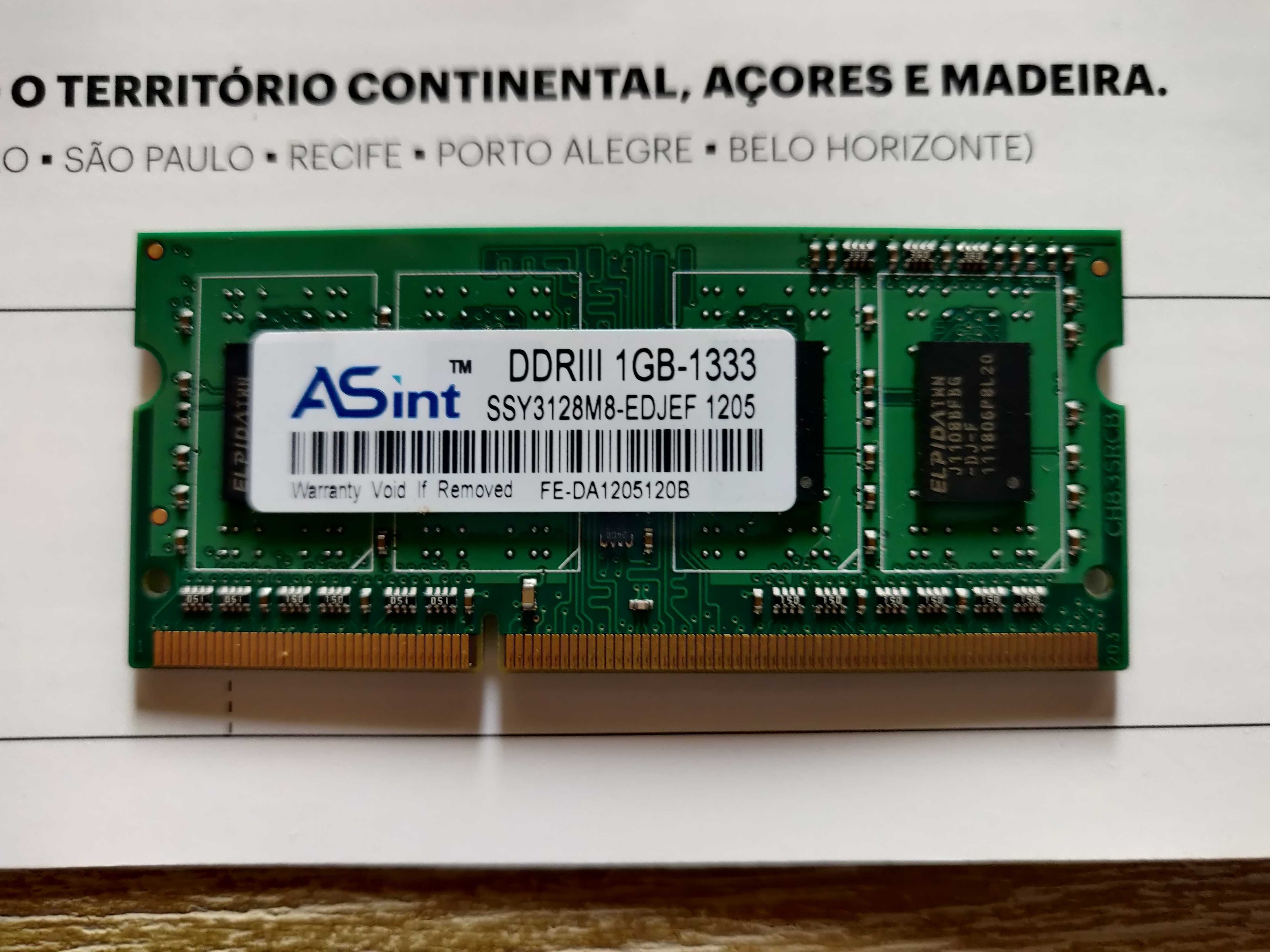 Memória RAM 1GB DDR3-1333