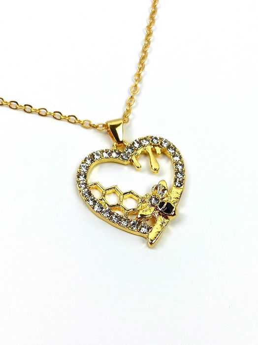Nowy złoty naszyjnik zawieszką w kształcie serca, pszczoła,  cyrkonie