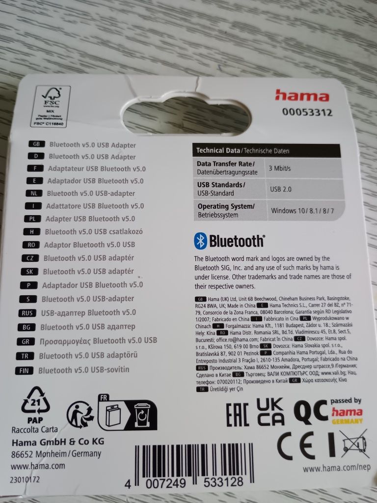 Adapter USB Bluetooth v5.0 Hama