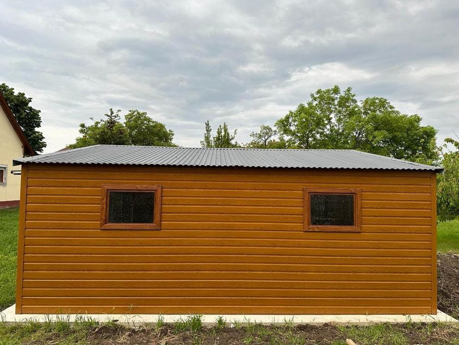 GARAŻ BLASZANY 6m x 6m 2x Brama Drzwi 2x Okno Drewnopodobny 6X6 GB287