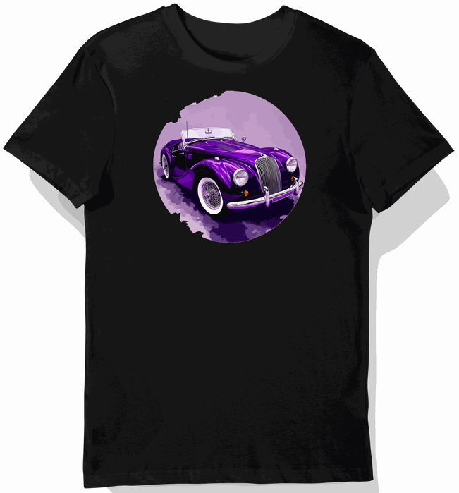 Koszulka męska czarna z motywem fioletowych klasycznych kabrioletów XL