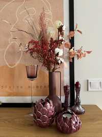 Продам набір декору для дому. Підсвічники та ваза у винному кольорі.
