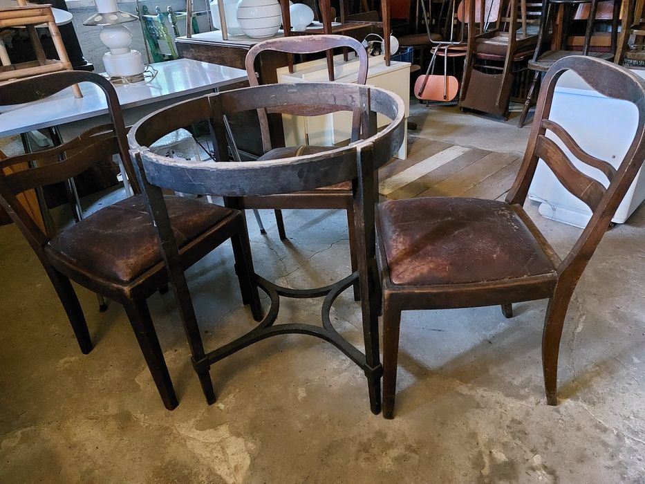 Kpl 3 krzeseł i podamstawa stołu art deco design vintage