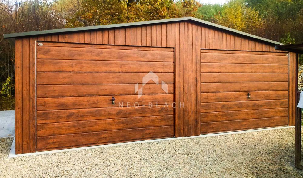 Garaż Blaszany 8X6M - 2X Brama Drewnopodobny Dwuspadowy Nb138