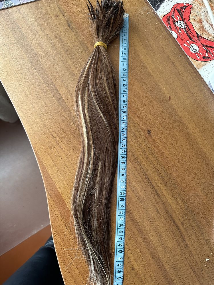 Волосся, шатен + блонд (60/10), 70 грам, 45 см.