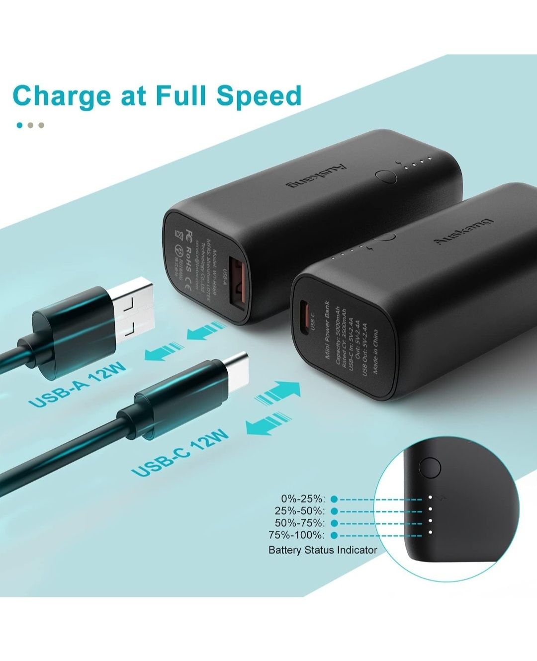 Auskang PowerBank zewnętrzny akumulator 5000 mAh USB C