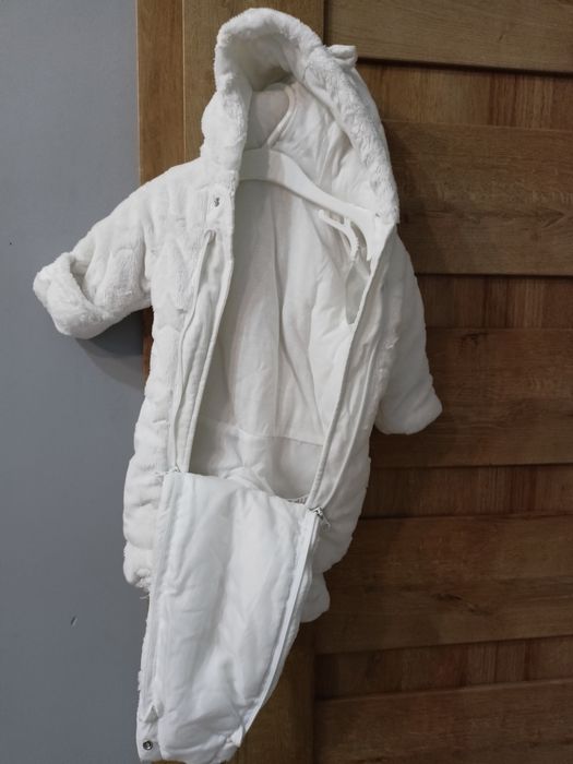 Kombinezon 50 56 dla noworodka 62 biały miś zimowy z uszami chrzest