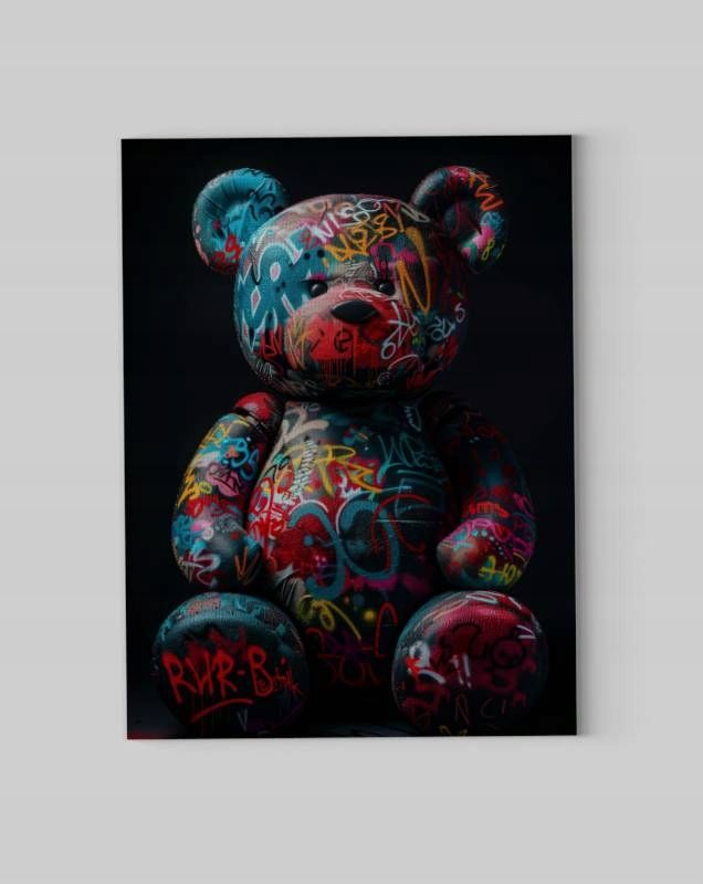 Obraz na płótnie "Grafitti Miś" 75x100 cm – Nowoczesna sztuka uliczna