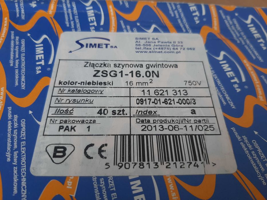 Złączka szynowa gwintowa ZUG złączki na szynę DIN 16mm2 niebieski 27x