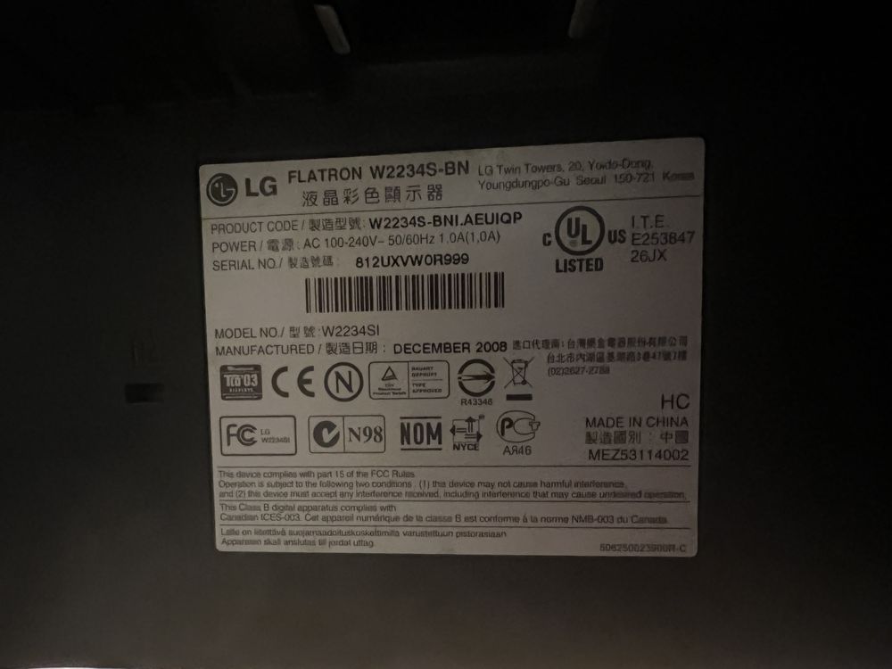 Monitor LG Flatron W2234S 22’
