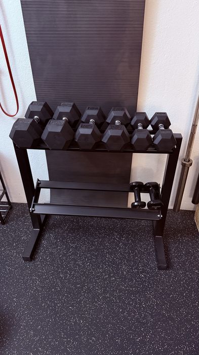 Home gym, rack, barra halterofilismo, bumpers, halteres, tudo!
