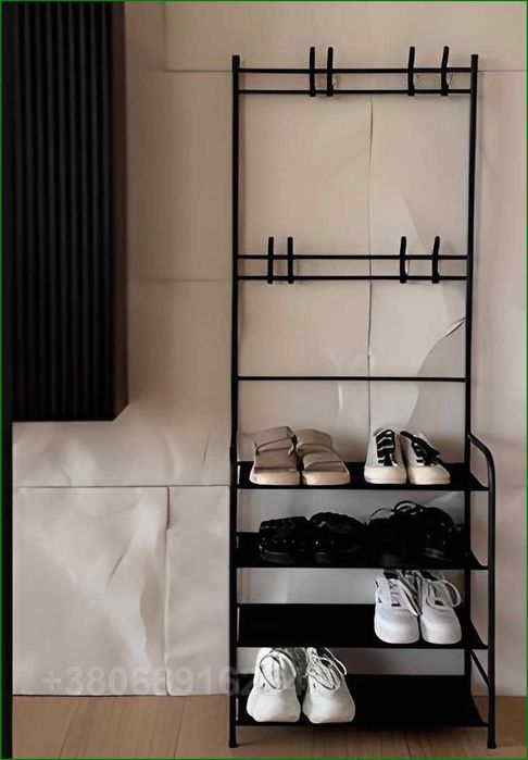 Напольная ВЕШАЛКА для прихожей с полками под обувь, компактная