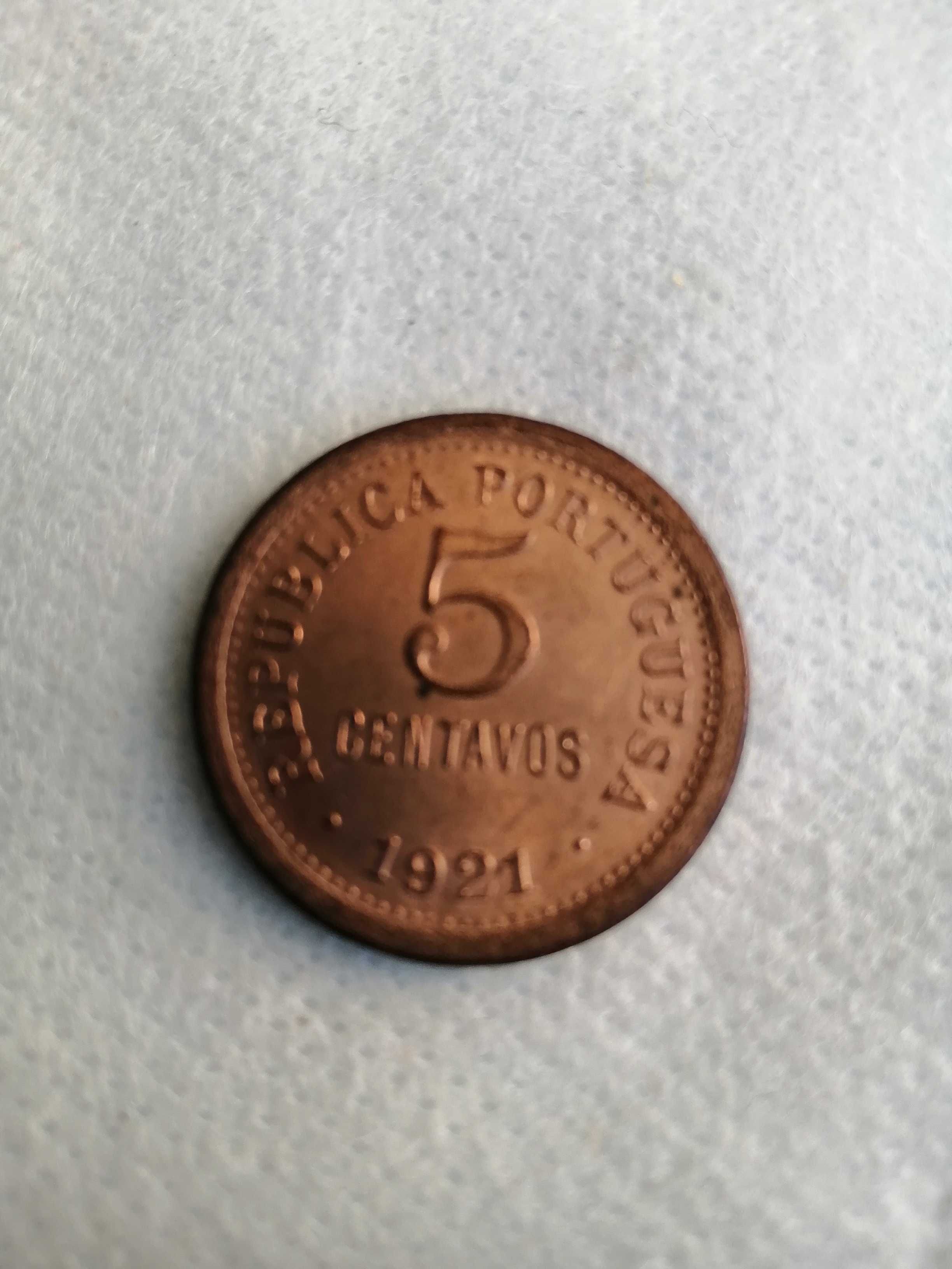 Moeda de 5 centavos de 1921, soberba.