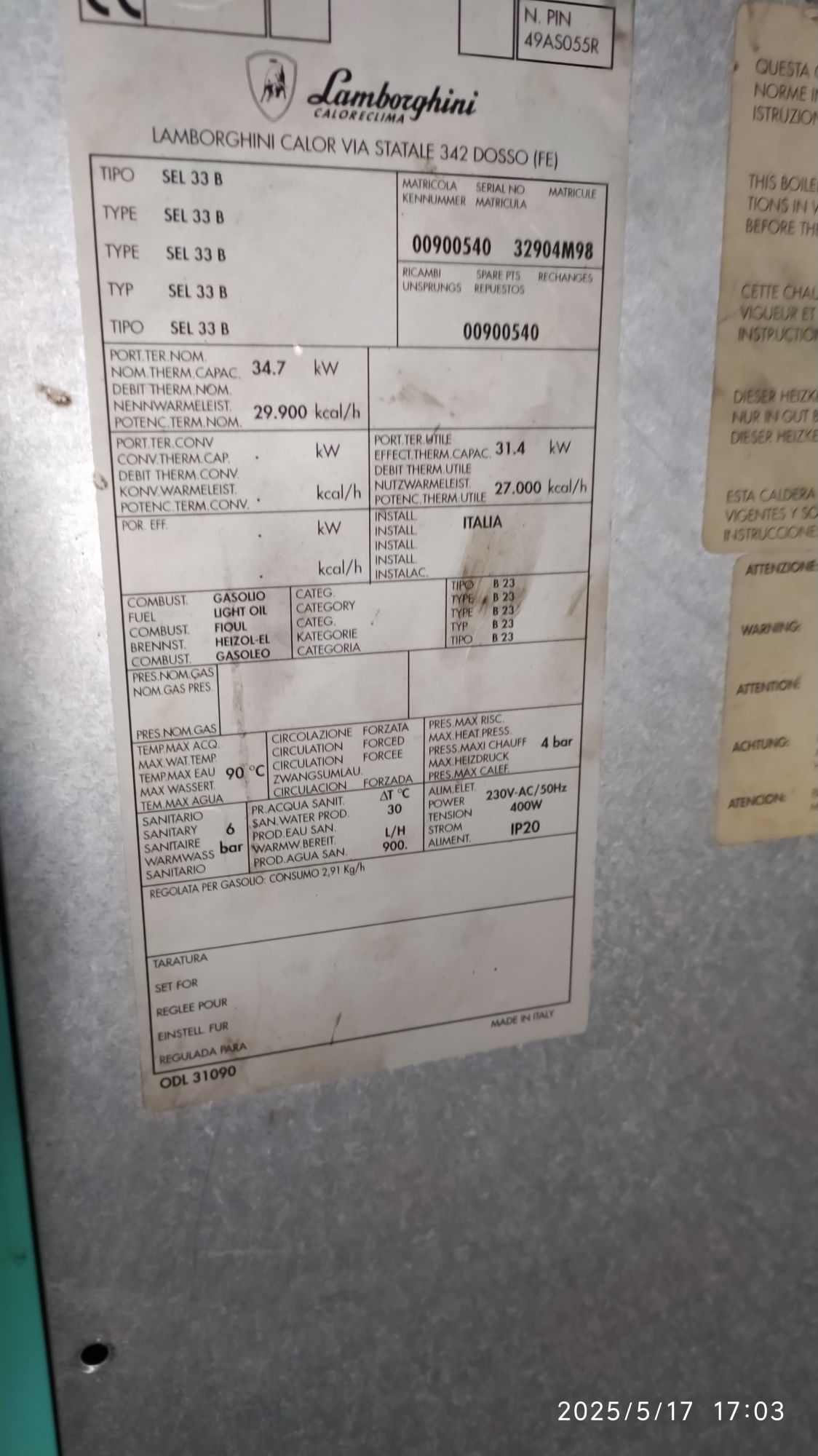 Piec kocioł palnik na olej opałowy części