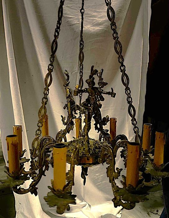 Wyprzedaż! żyrandol mosiądz, 9 żarówek + kinkiet +lustro +zegar antyk