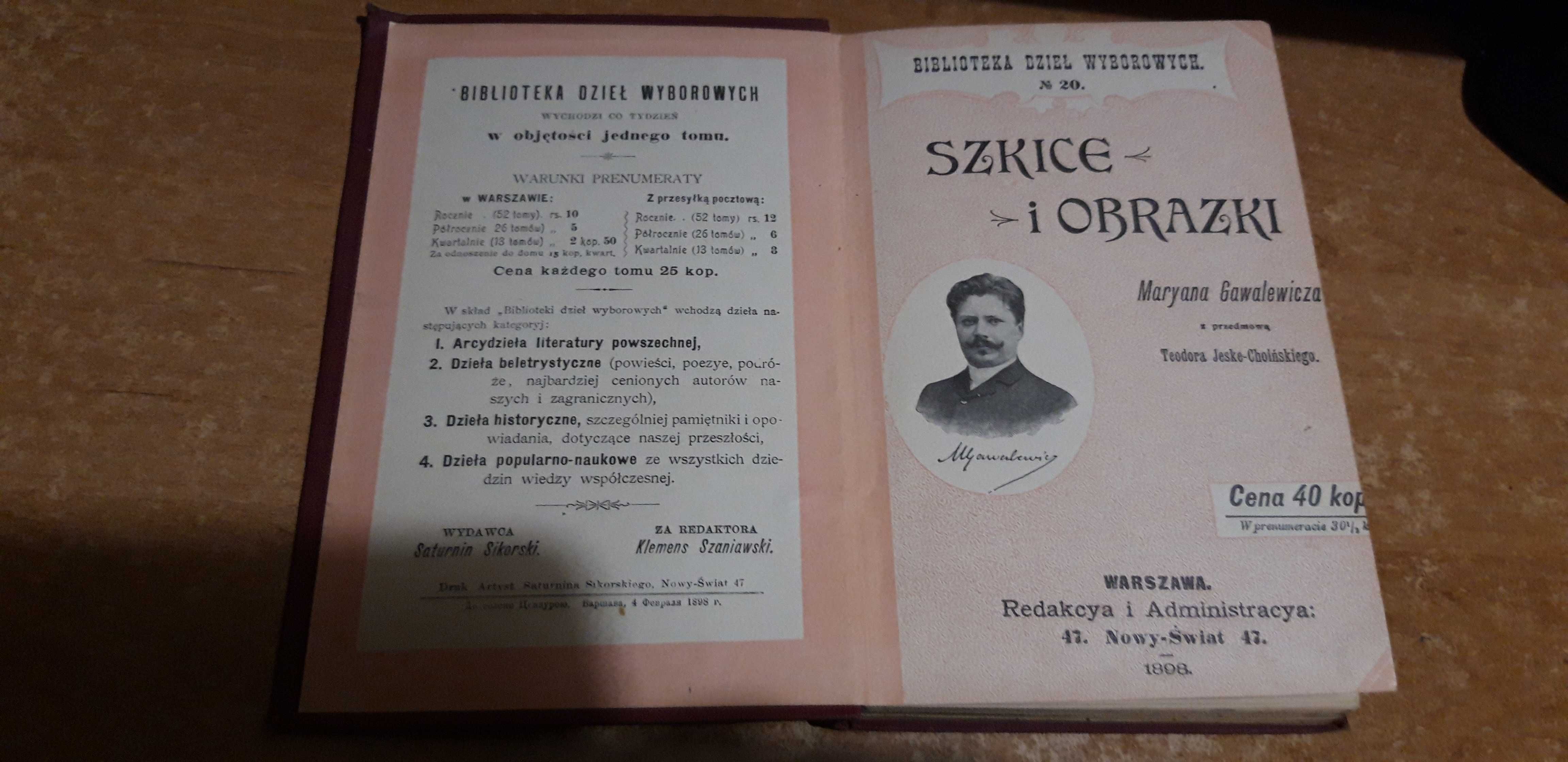 SZKICE i OBRAZKI -M. Gawalewicz - 1898,opr.