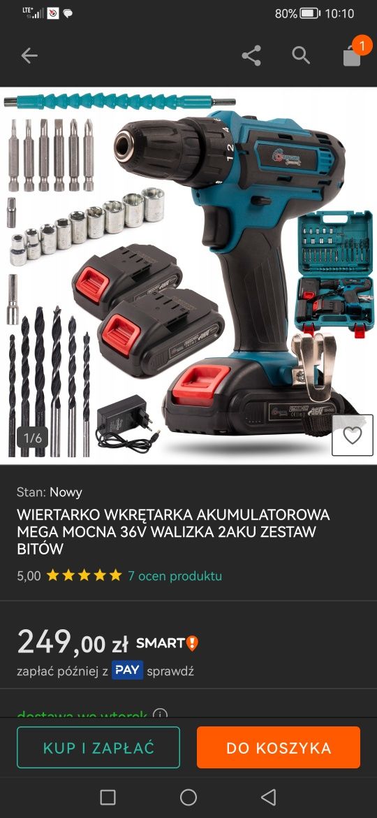 Wkrętarka akumulatorowa dwa akumulatory 36v 4Ah bity nasadki Nowa Ostr