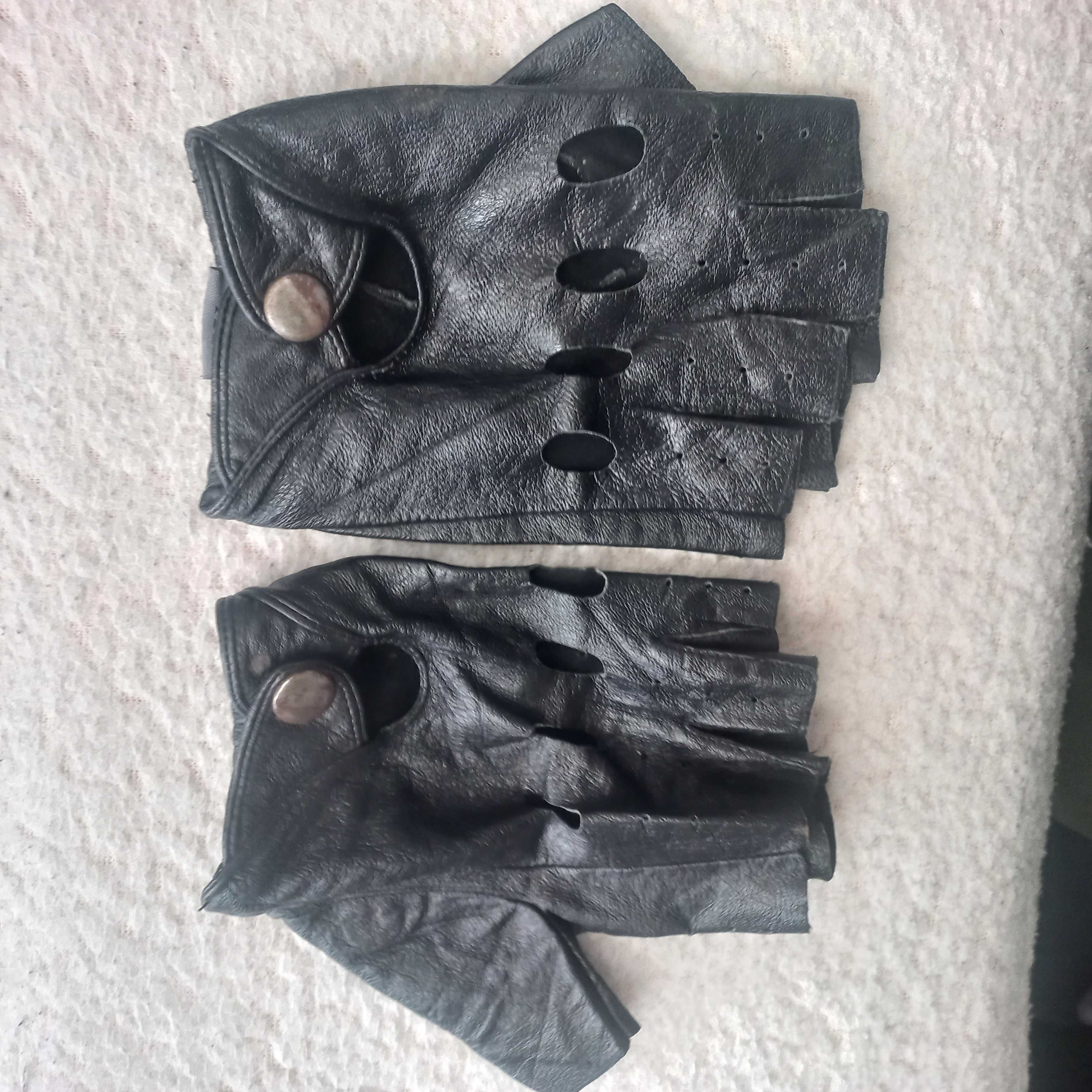 Перчатки  мужские кожаные без пальцев  чёрные стильные