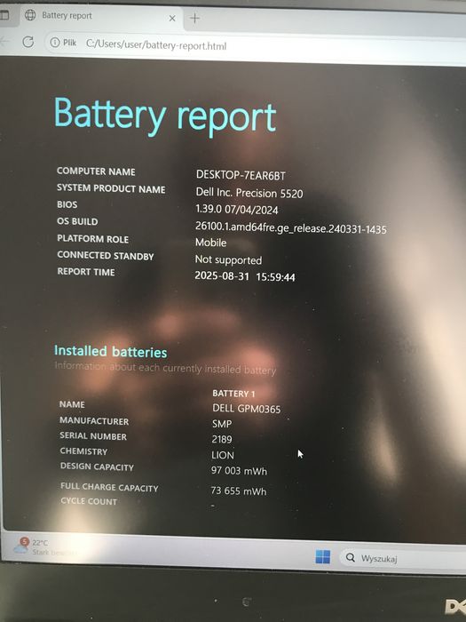 Bateria 5h! Dell Precision 5520 i7-7820HQ,32GB,512SSD,nVidia M1200,W11