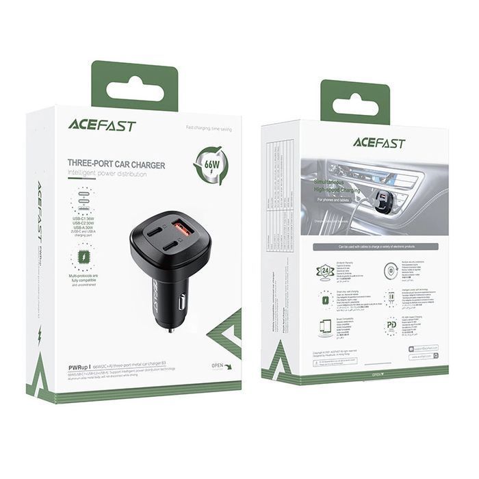 Acefast ładowarka samochodowa 66W 2x USB Typ C / USB, Power Delivery