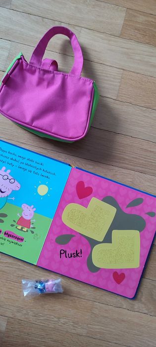 Zestaw Świnna Peppa Pig, figurki NOWE, książka dotykowa sensoryczna