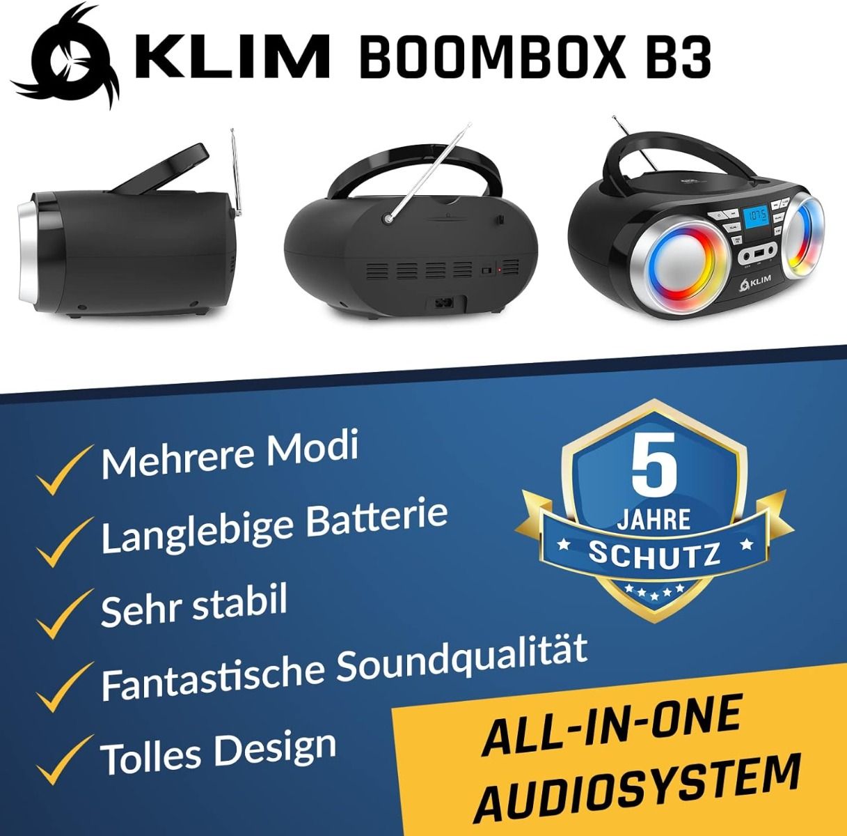 Klim Boombox Przenośny Odtwarzacz Radio Fm Cd Mp3 Bluetooth Aux Usb