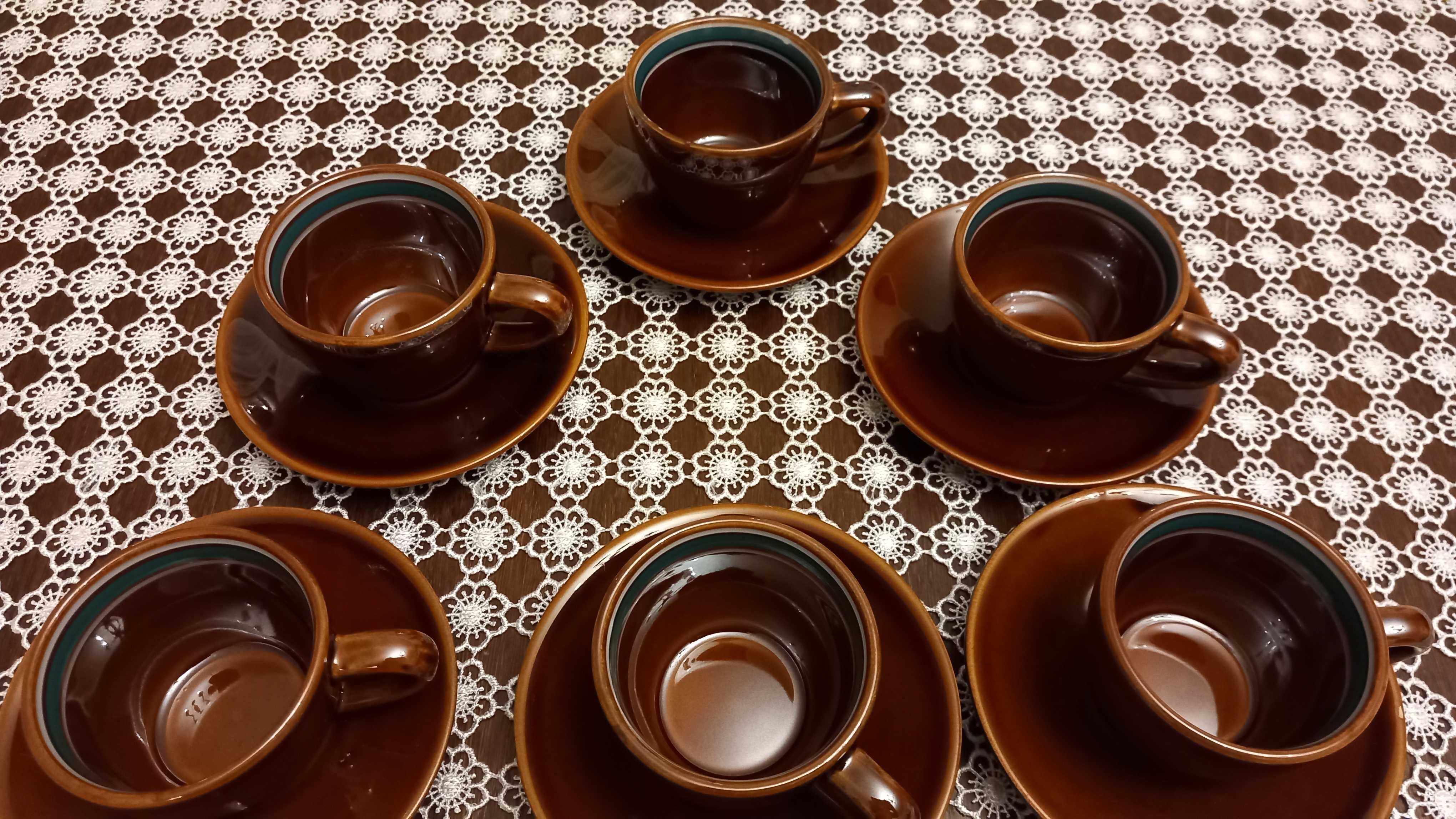 Porcelit Pruszków zestaw do kawy zielone filiżanki talerzyki 6 komplet