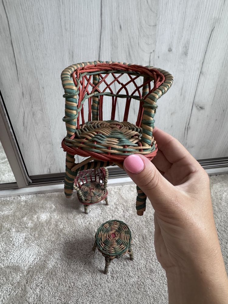 Zestaw mebli dla lalek z wikliny rattanowej w stylu boho -