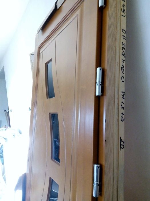 Drzwi drewniane100proc Prawe72mm zloty dab porta zewnetrzne wej OKAZJA