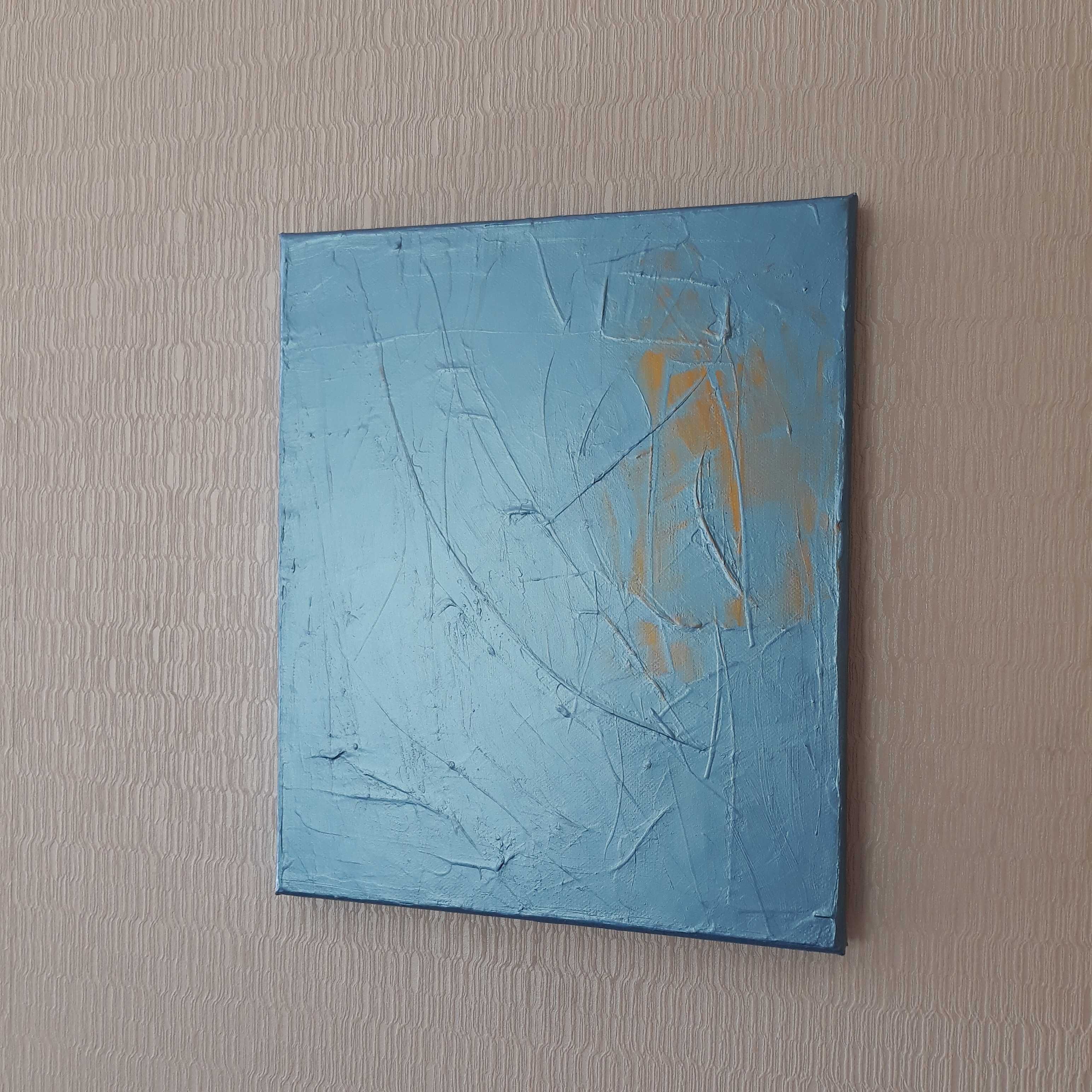 niebieski obraz na drewnianej ramie 25 x 30 cm, akryl, abstrakcja
