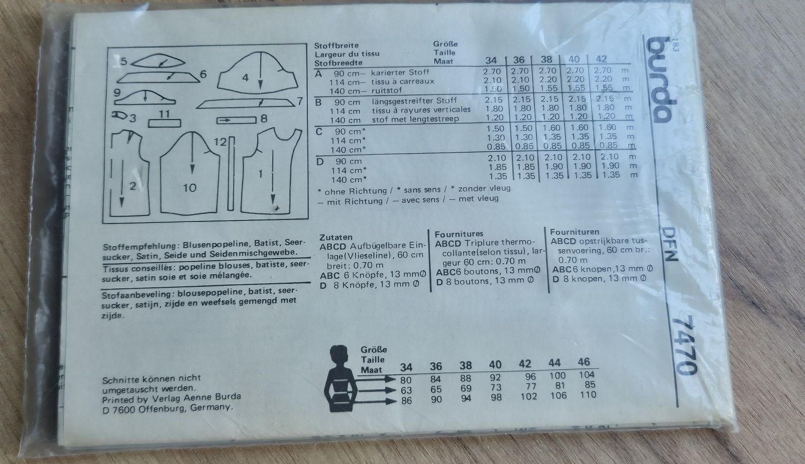 Nowe wykroje wzory Burda vintage lata 70/80 bluzki wzór 7470
