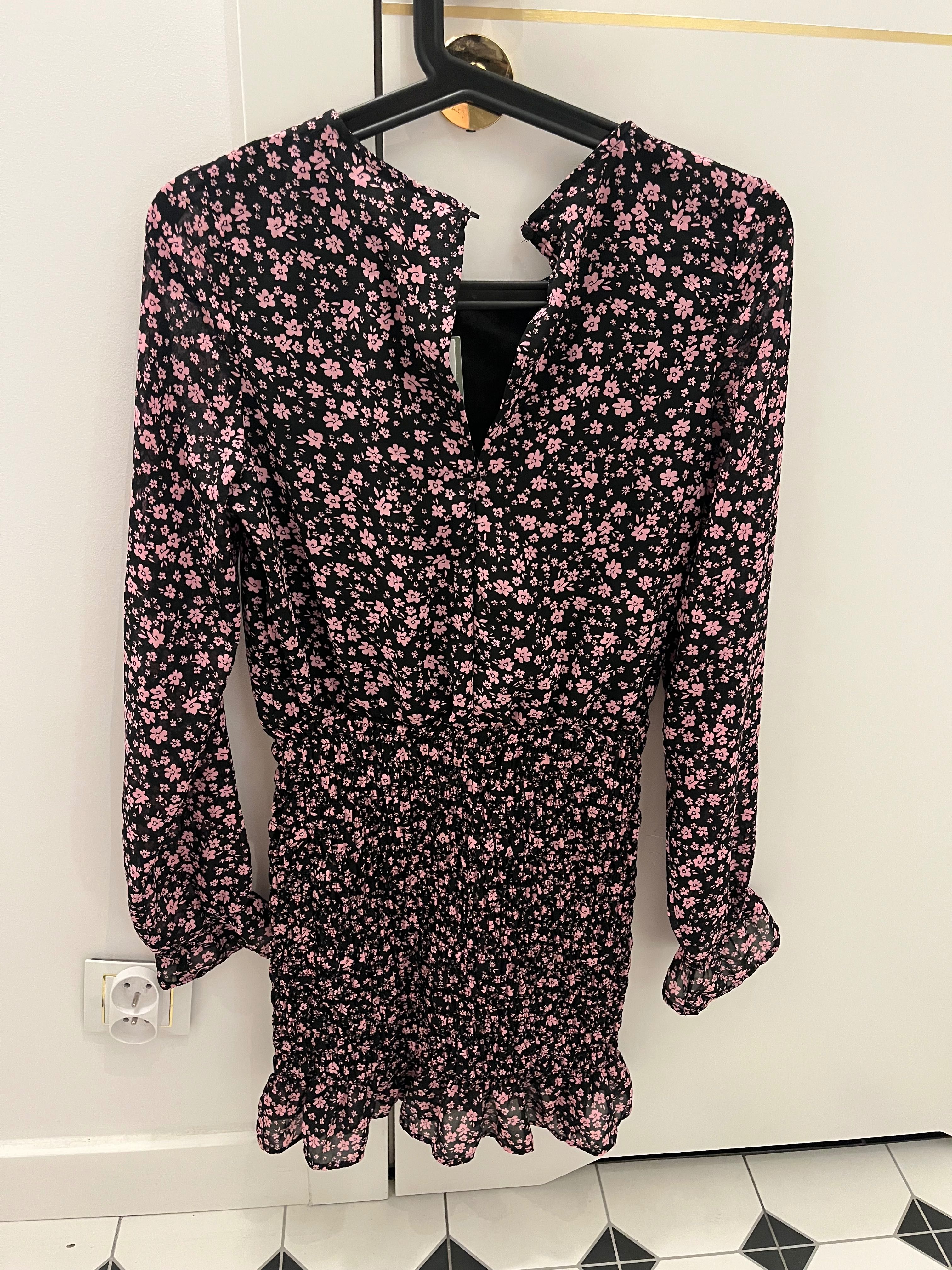 Sukienka czarna w różowe kwiaty mini H&M rozm. S nowa