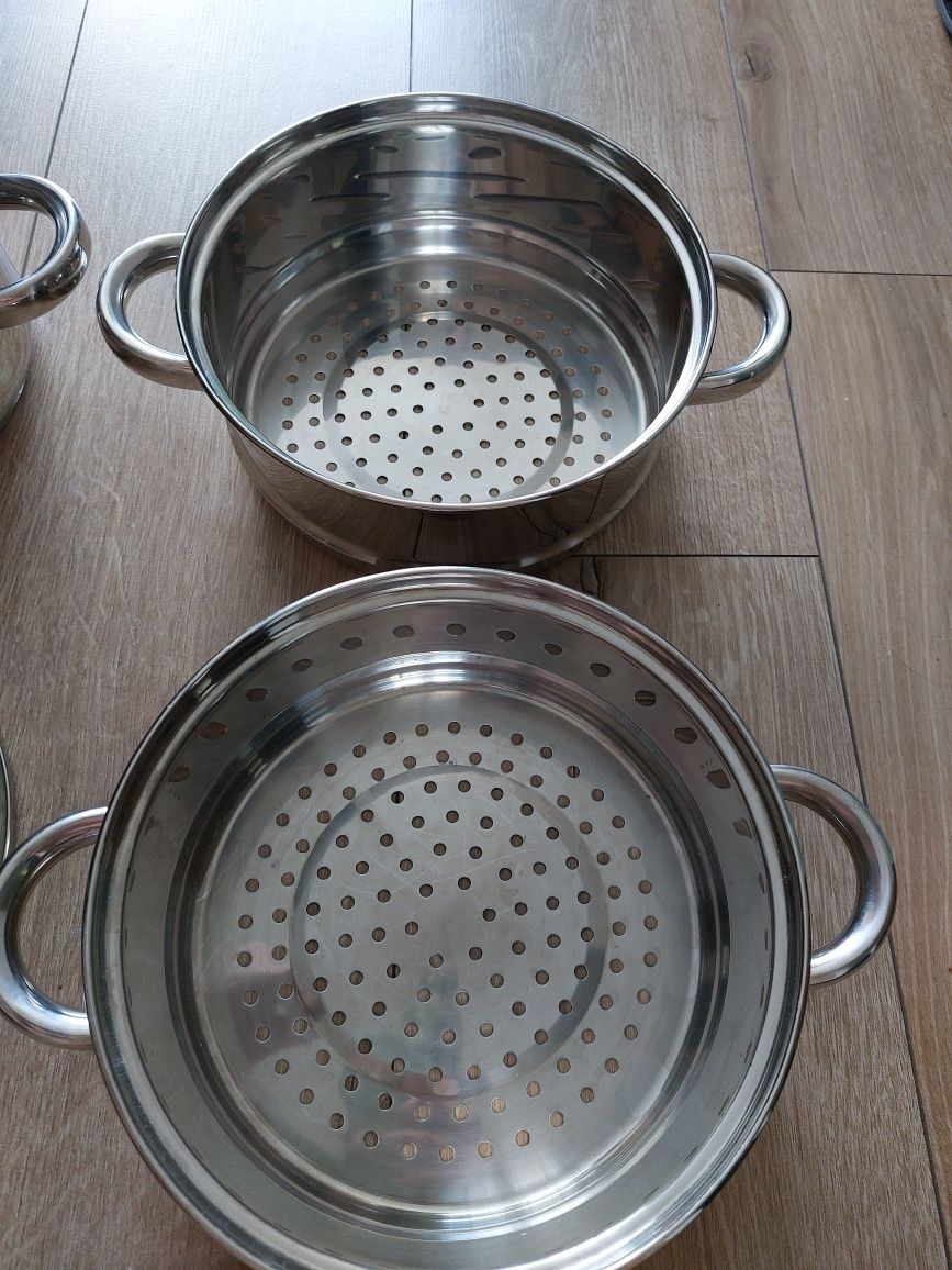 Garnek do zdrowego gotowania na parze 4 elementy zestaw stal