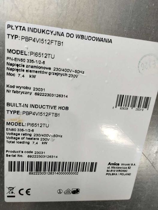 Płyta indukcyjna AMICA PI6512TU - części z rozbiórki.