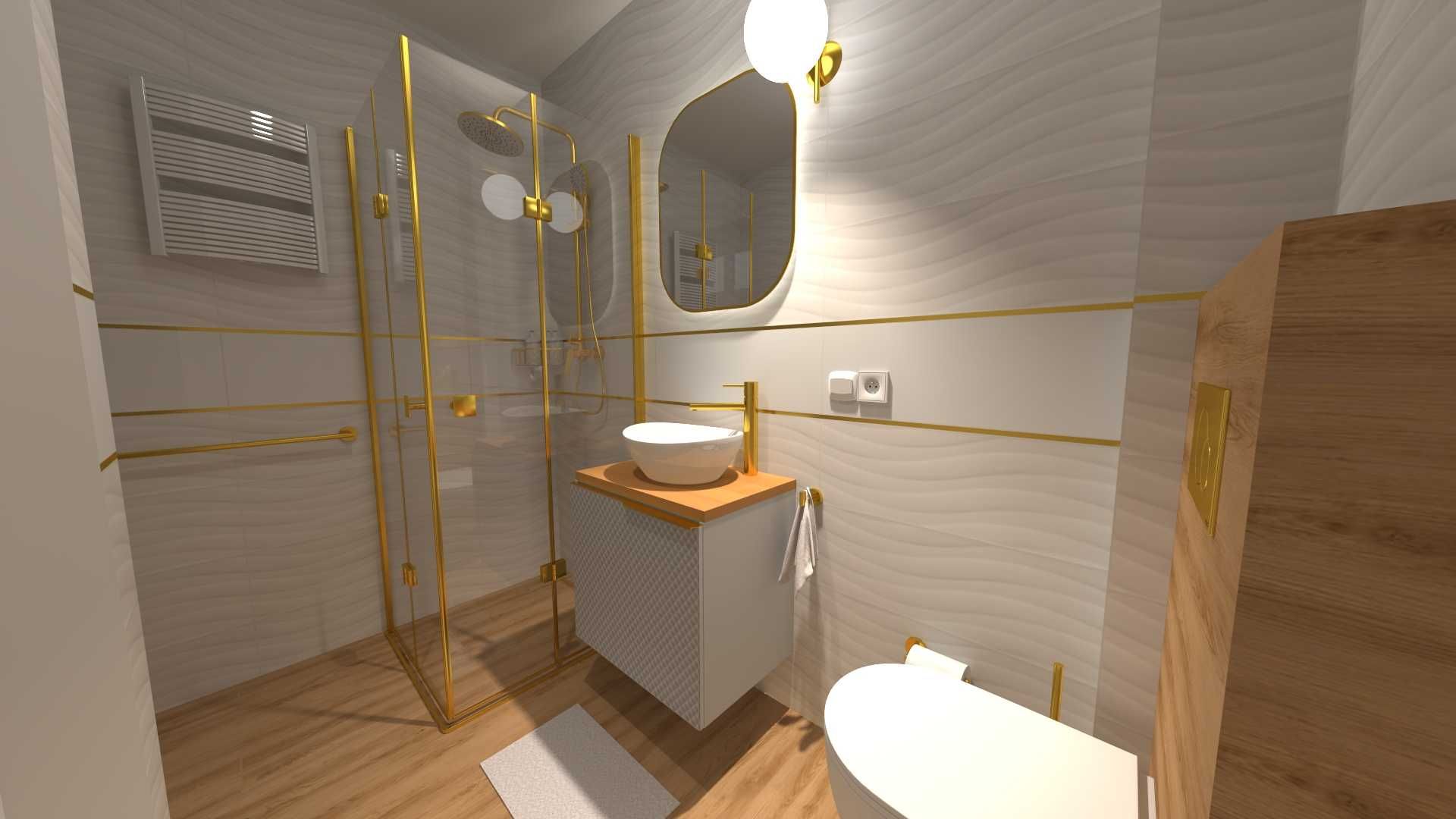 Projekt łazienki wizualizacja płytki wyposażenie rzuty techniczne