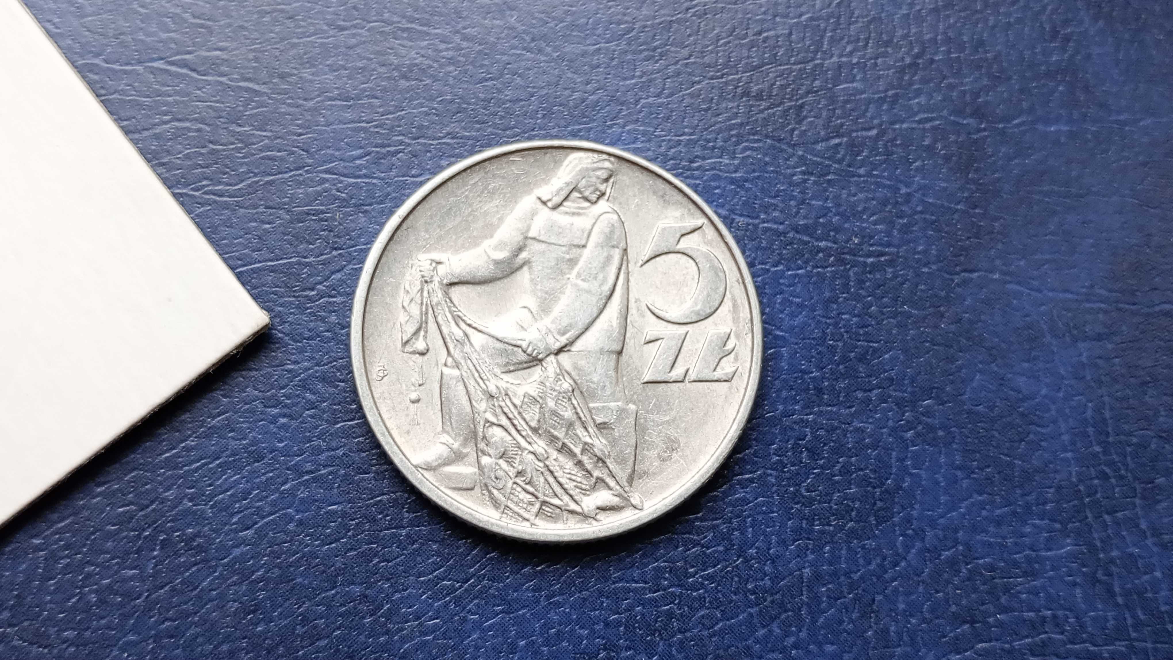 Stare monety Medal 5 zł 1974 Rybak PRL piękna