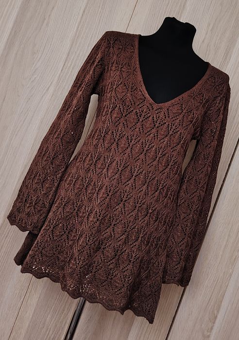 Watcher ażurowy brązowy sweter damski M