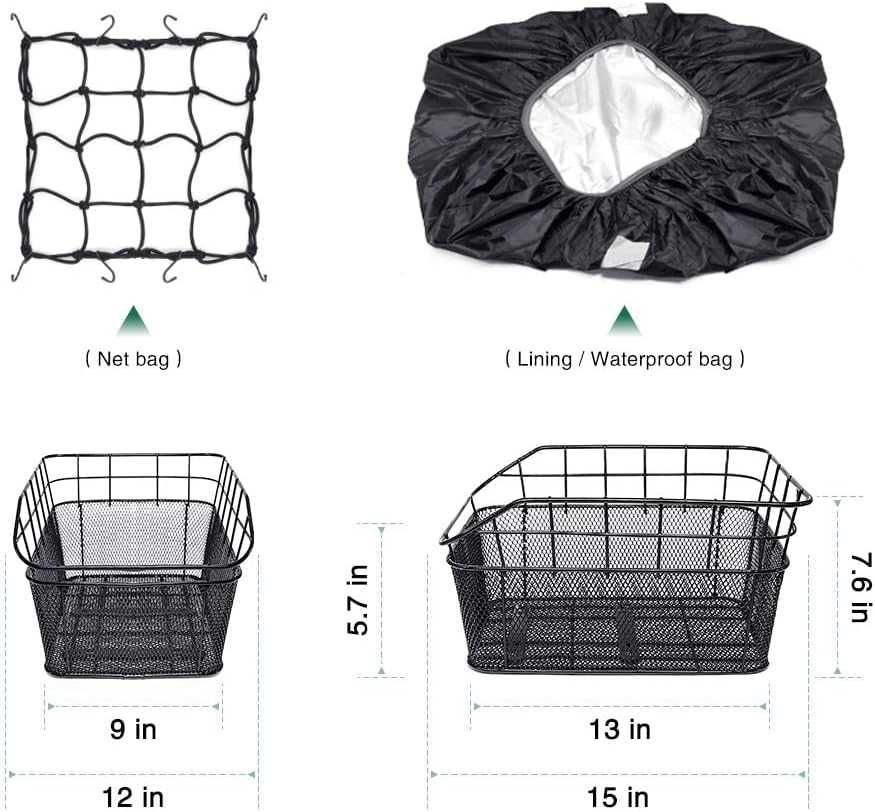 Kosz Rowerowy Duży Tylny Metalowy z Wodoszczelnym Etui i Siatką Czarny