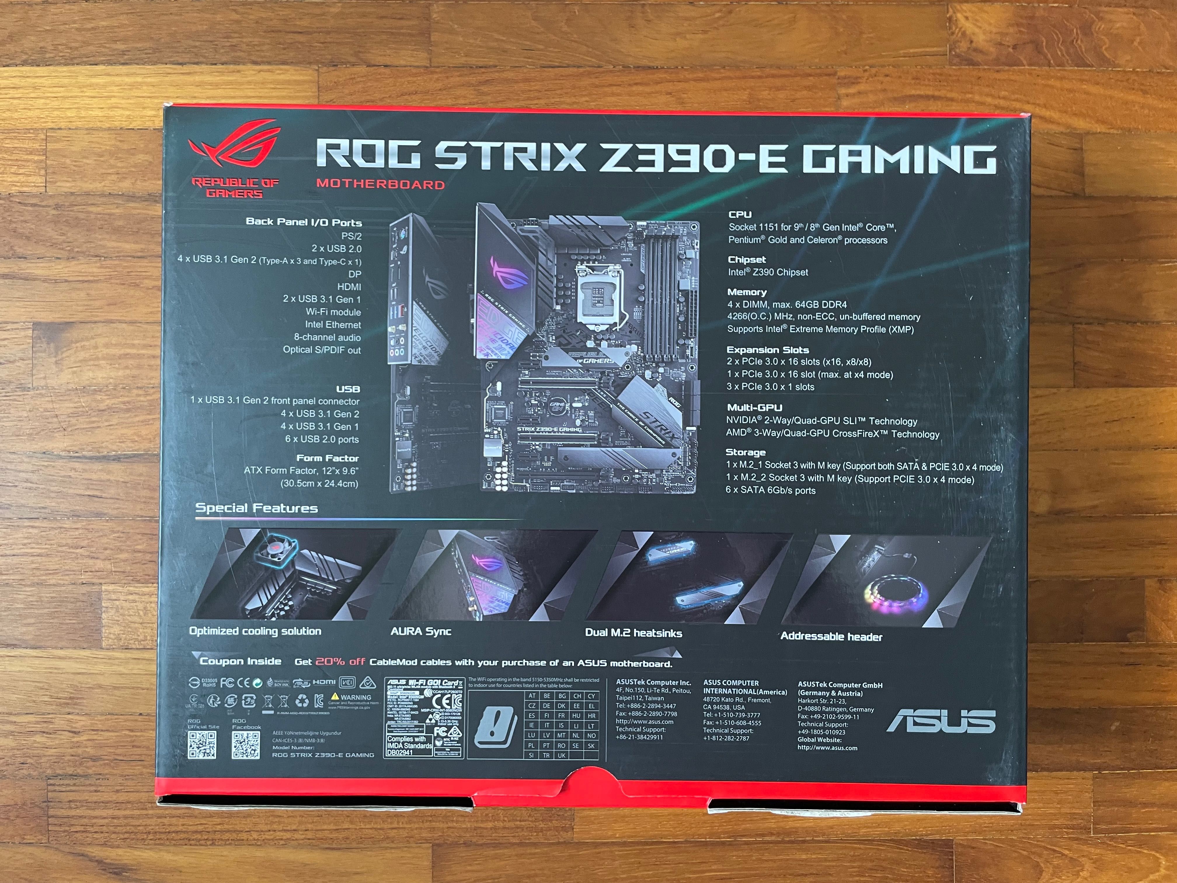 ASUS ROG STRIX Z390-E GAMING, Stan idealny, LGA1151, Z390, RGB, Wi-Fi