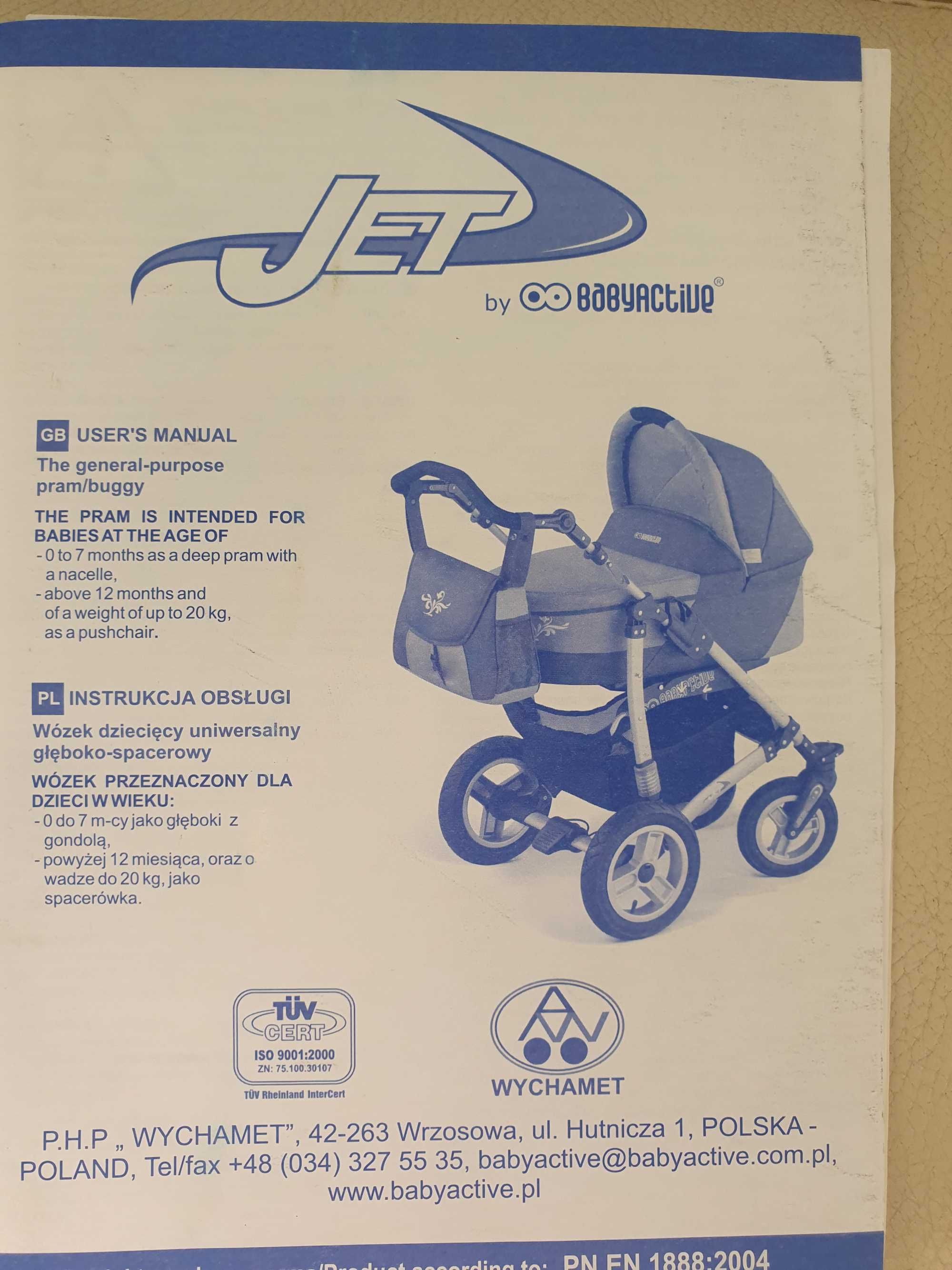 Wózek 3 w 1 Baby Active Jet Alu komplet  z PN i certyfikatem !!
