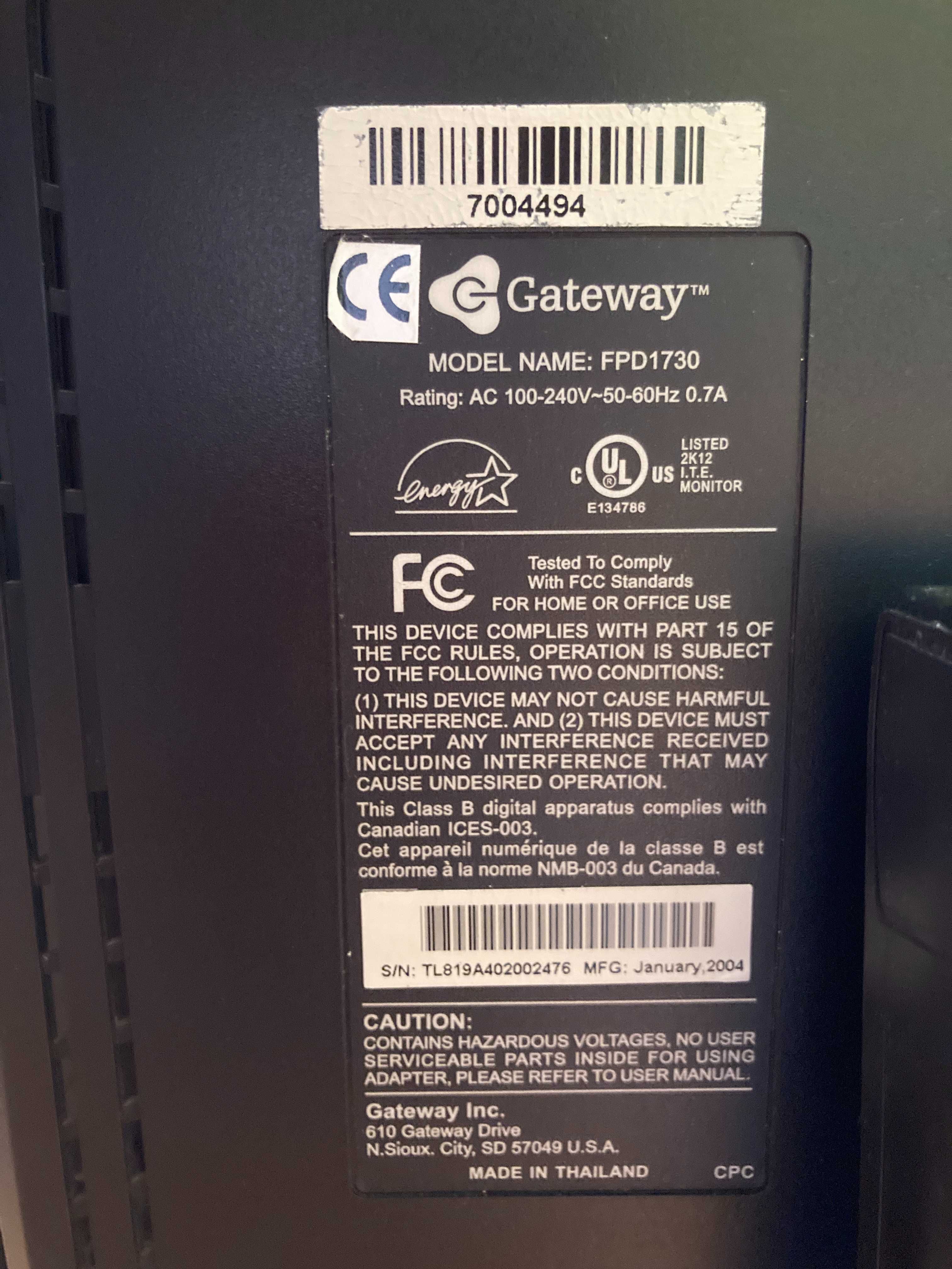 Monitor LCD Gateway FPD 1730 17"