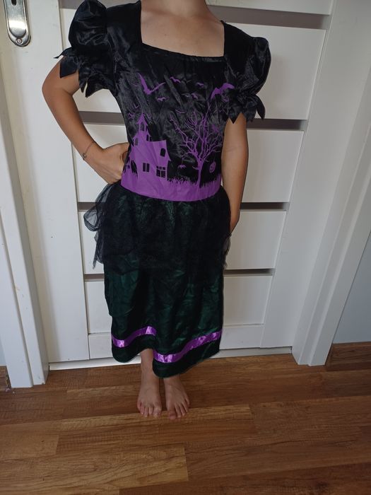 Czarownica 128 134 przebranie na bal 8 9 czarna sukienka halloween