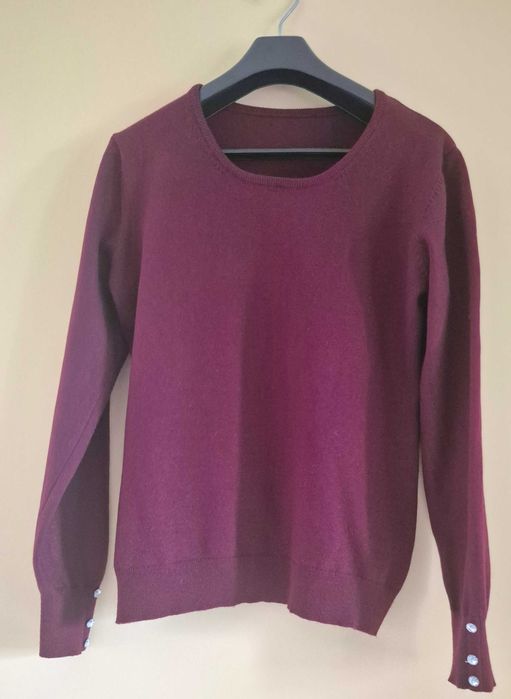 Sweter bordowy z kaszmirem francuskiej marki Assuili - prawie nowy