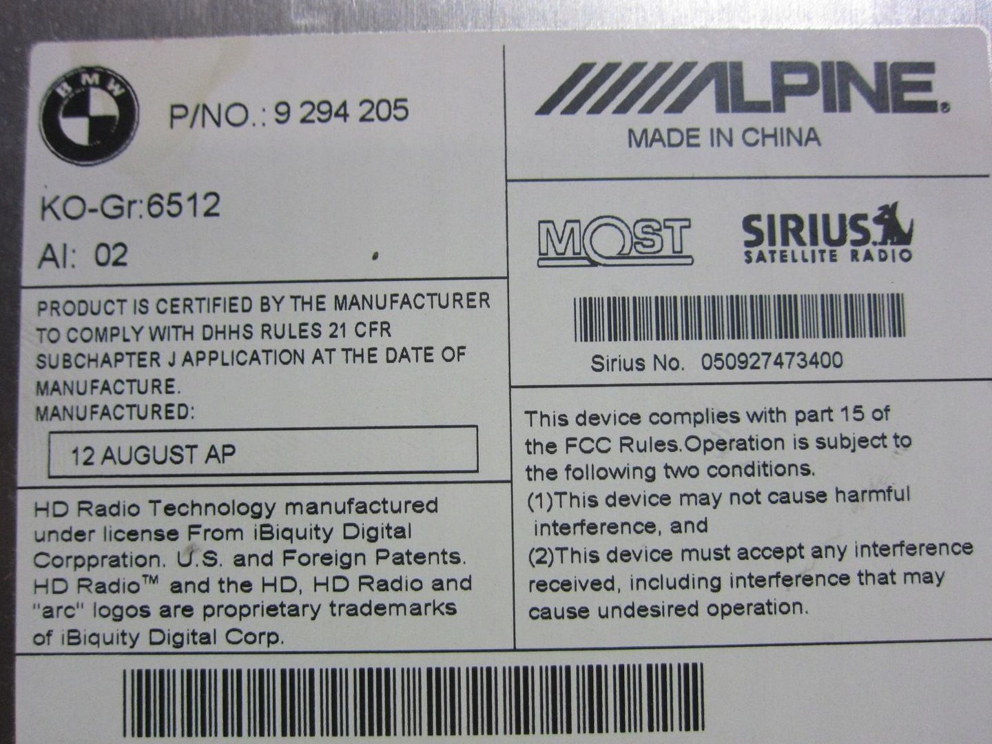 BMW F25 F10 CZYTNIK NAWIGACJI RADIO 9294205