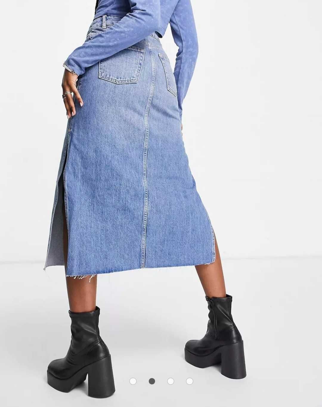 Стильная джинсовая юбка миди с разрезомы по бокам topshop